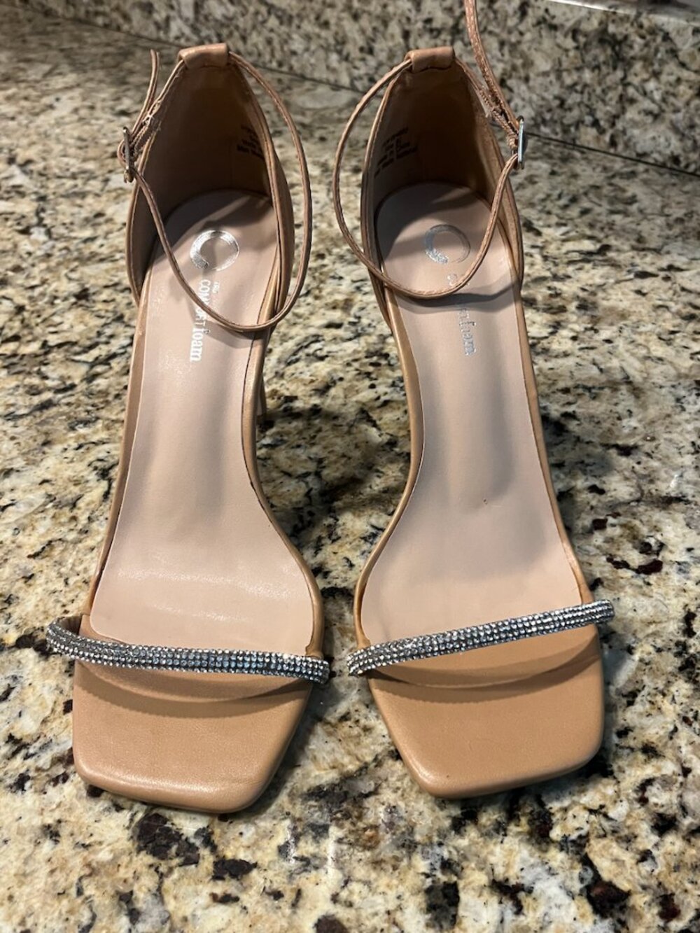 Journee Collection Zoya Nude Rhinestone Strap Stiletto Sandals Size 9.5